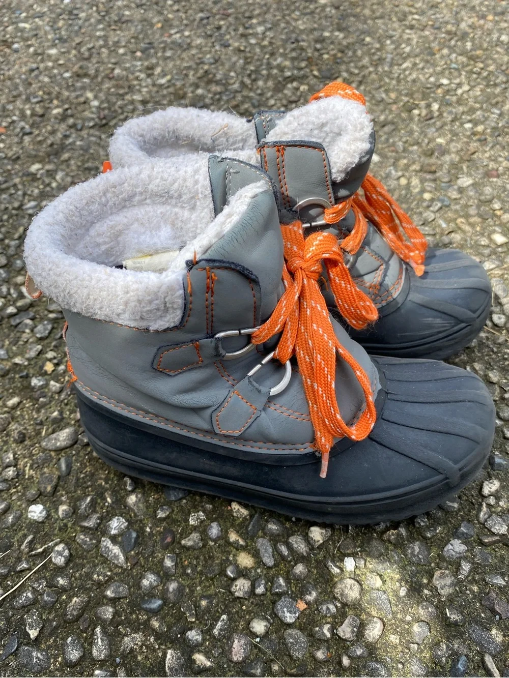 GYMBOREE Waterproof Snow Boots Gray and Bright Orange Laces Size 13 Kids